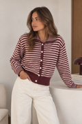 Gilet rayé Clara bordeaux