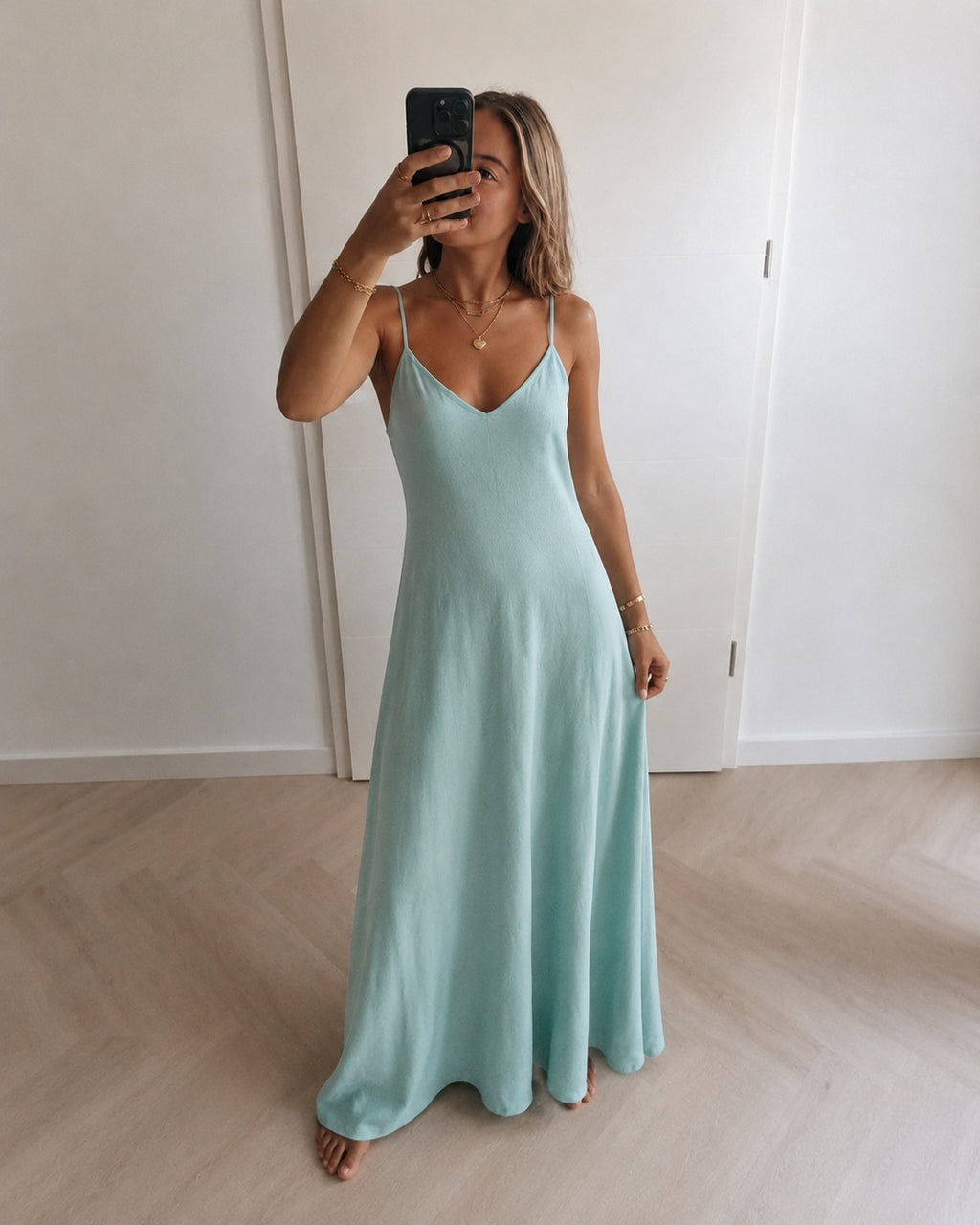 Robe longue vert d'eau
