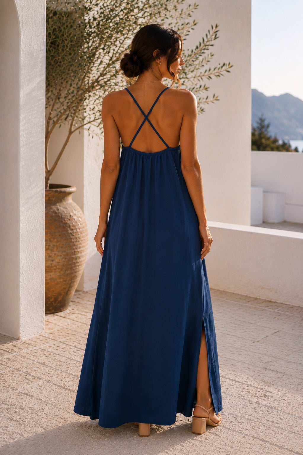canard-02 Elisa Atelier Laure - robe longue bleu canard dos