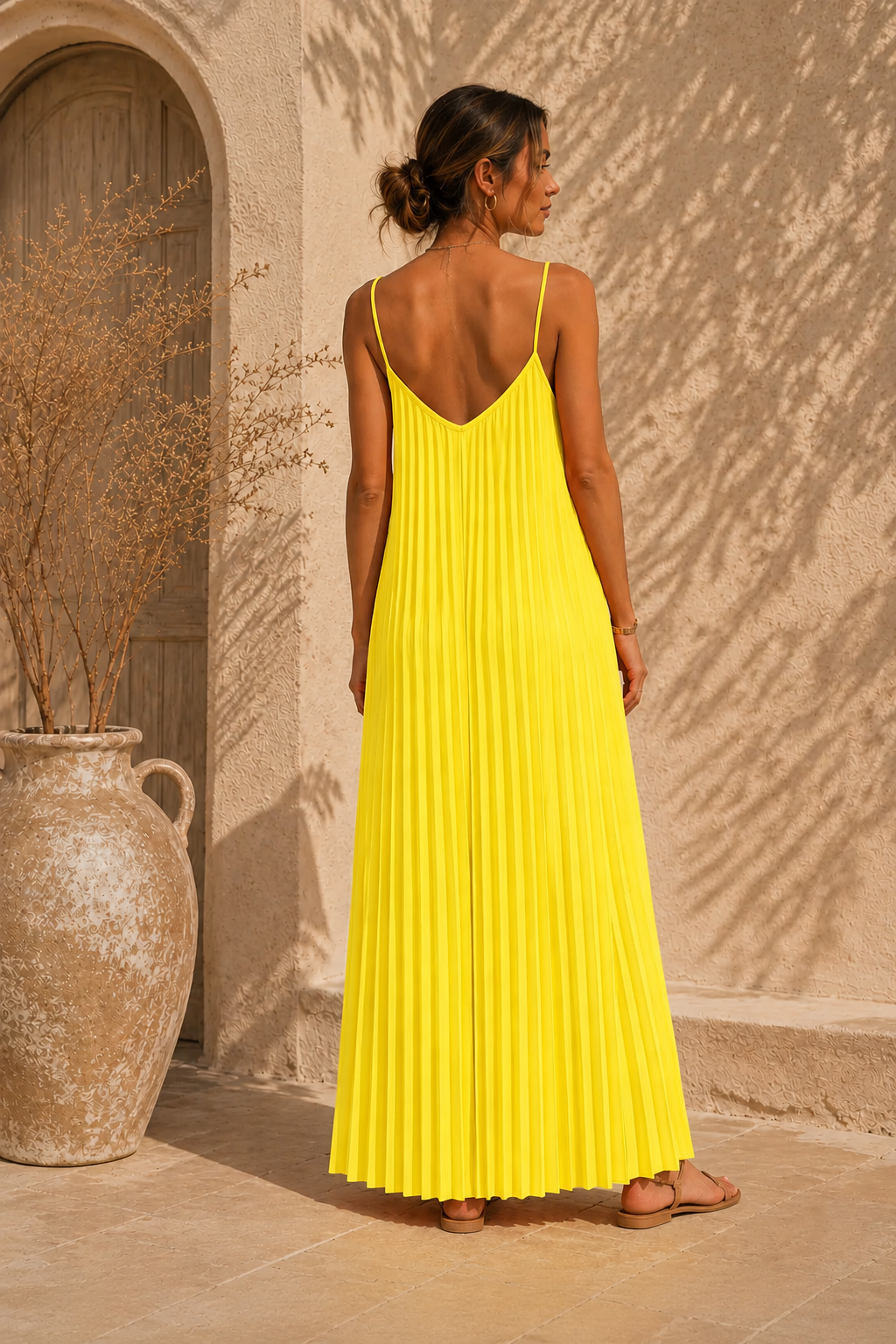 robe jaune-02 - robe longue jaune plissée dos