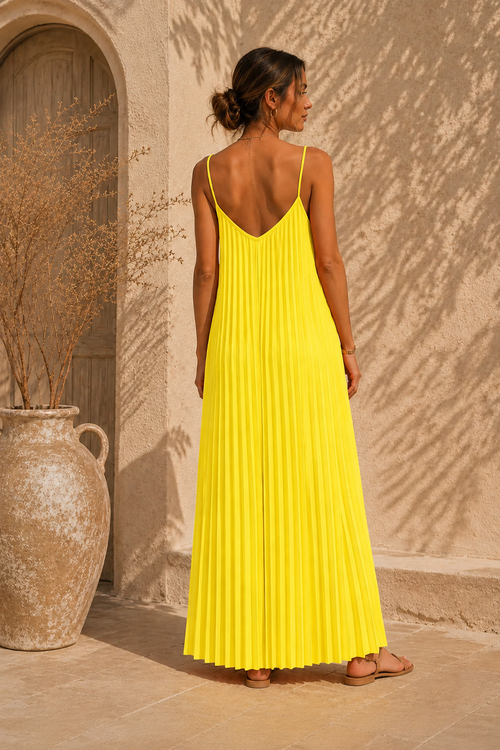 robe jaune-02 - robe longue jaune plissée dos